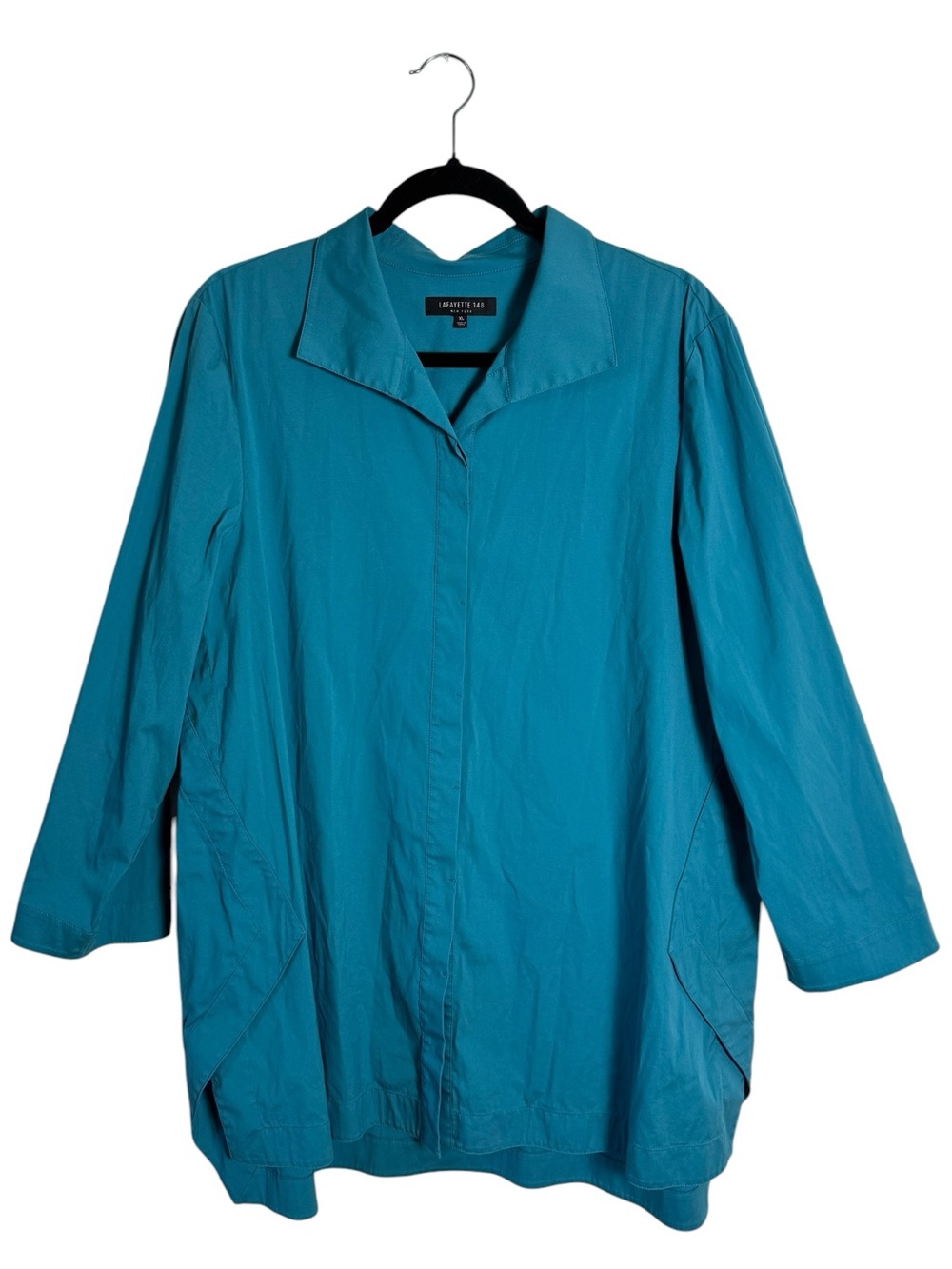 Lafayette 148 New York Cotton Blend Pocket Tunic Shirt Jacket Teal Blue XL